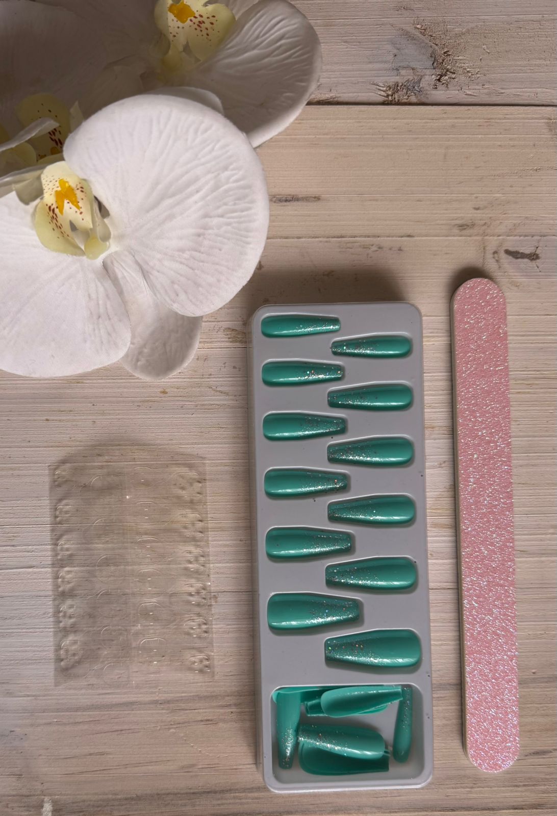 Set of Glitter Press-On Nails in the shade Aqua-Receive a Glitter Nail File ABSOLUTELY FREE with this purchase!