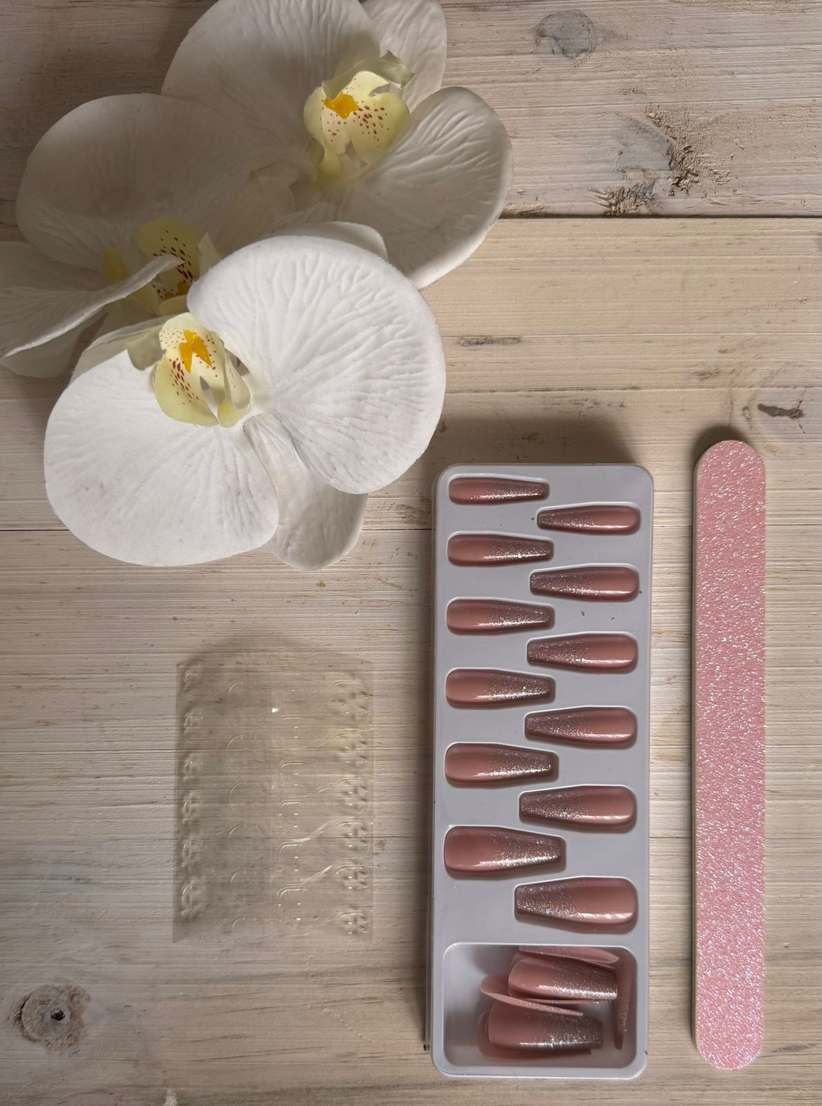 Set of Glitter Press-On Nails in the shade Pastel Pink+Receive a Glitter Nail File ABSOLUTELY FREE with this purchase!