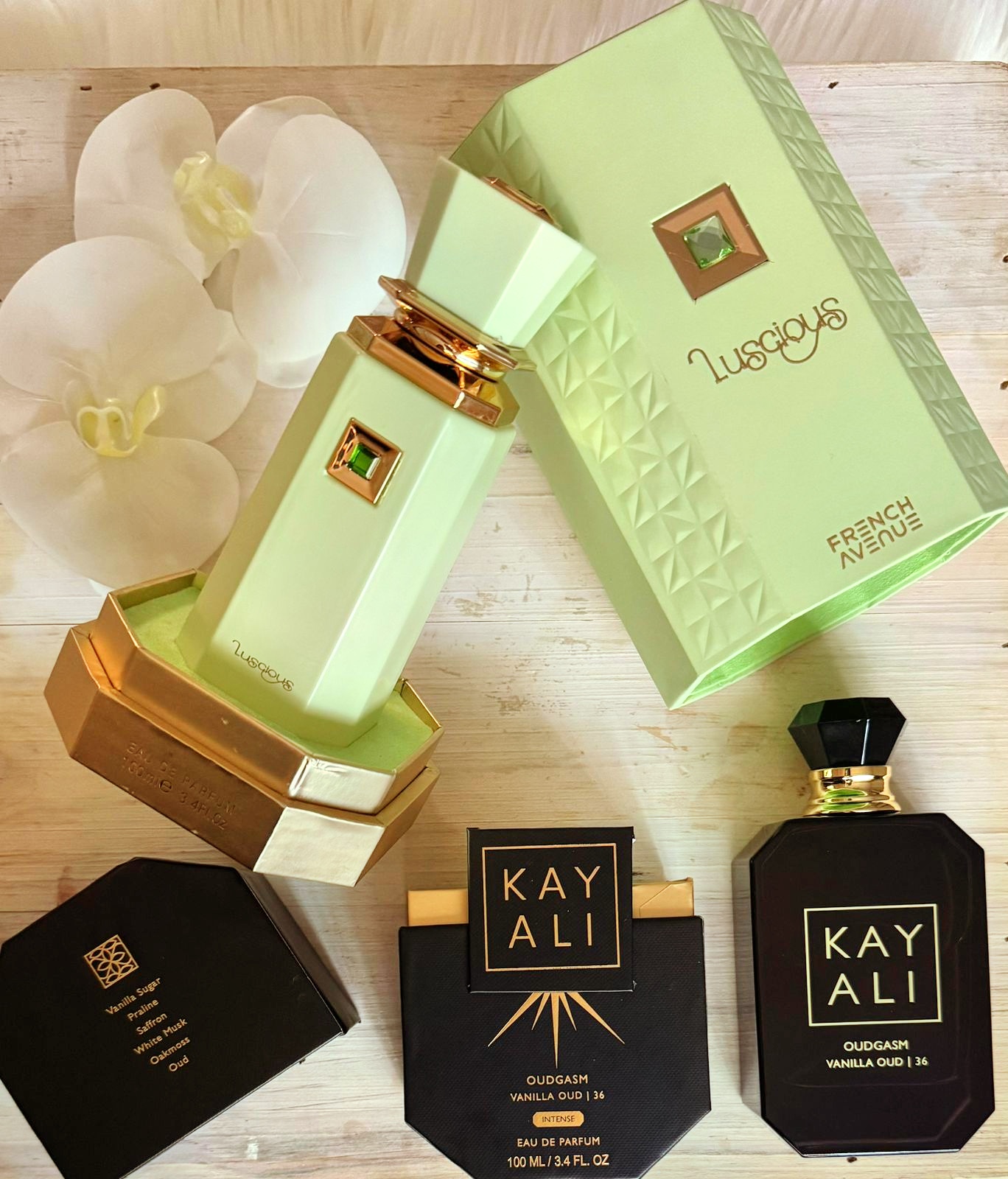 FRAGRANCE BUNDLE DEAL!!! ORIGINAL FRENCH AVENUE IN LUSCIOUS+KAYALI DUPE OUDGASM VANILLA OUD NO 36-SAVE R300!!!